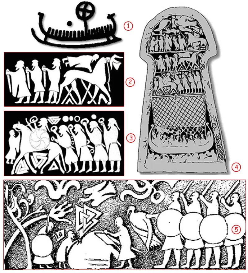 War and violence exercised an important role in pagan culture, as indicated in these figures of warriors on murals and gravestones.
