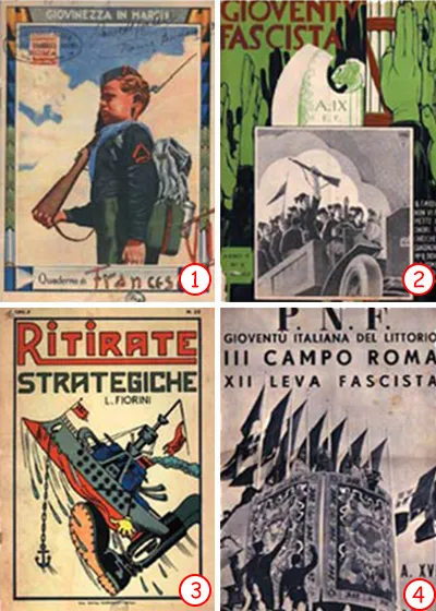 The War-Cry Of Fascism: "Believe! Obey! Fight!" Fascist propaganda portraying Mussolini as a noble Roman commander. Special attention must be drawn to the pagan