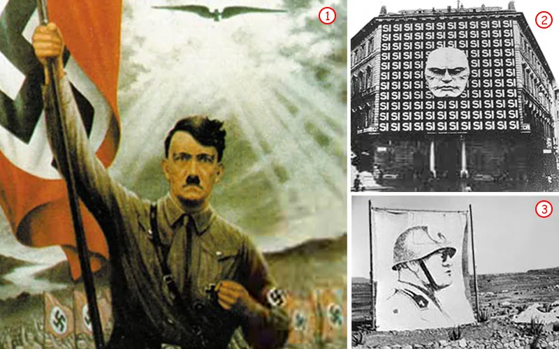 1- Hitler was portrayed as a hero of the people. 2- One of the primary purposes of ensuring that Nazi propaganda posters were visible all across the country was
