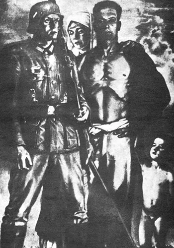 Fascism's Errant Interpretation of Art Fascist ideology removes any aesthetic value from art and turns it instead into a propaganda tool, as in this picture cal