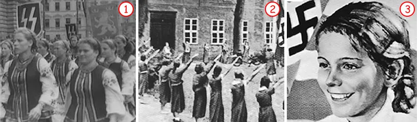 "Human Breeding" Farms 1. Young women selected to give birth to "pure babies" to the German people illegitimately. 2. A group of women in a Nazi breeding farm,