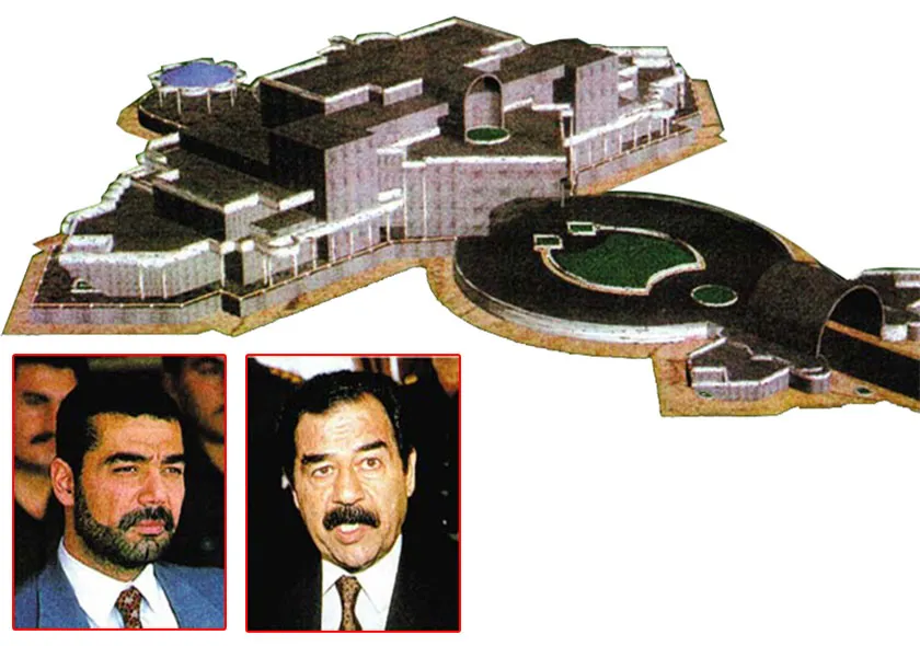 Saddam's Complex While the people of Iraq are living in poverty and hunger, Saddam lives in great pomp in the 50 palaces he had built.(To the side is a plan of