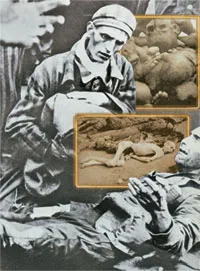 People dying or about to die of starvation at the Auschwitz concentration camp, in which between three and four million people were killed. The Nazis' obsession