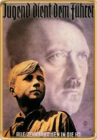Posters designed in the light of Nazi Aryan race propaganda. The people in these posters, with blond hair, long skulls, narrow noses and blue eyes, are totally